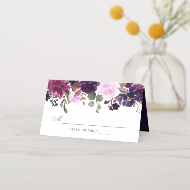 Tarjeta De Asiento Purple Lavender Floral Boho Boda Place Card (Anverso)