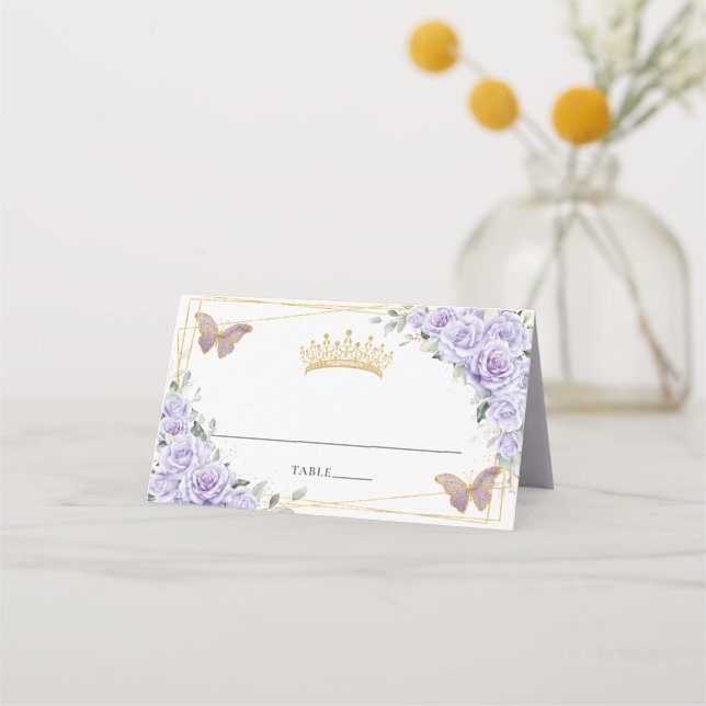 Tarjeta De Asiento Purple Lilac Floral Gold Quinceañera 16º cumpleaño (Anverso)