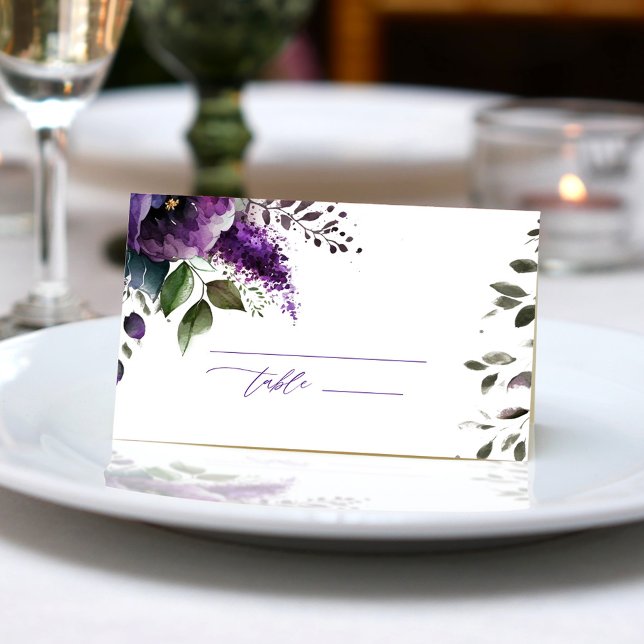 Tarjeta De Asiento Purple Modern Jardín Botánico Elegante Boda (Purple Modern Botanical Garden Elegant Wedding Place Card)