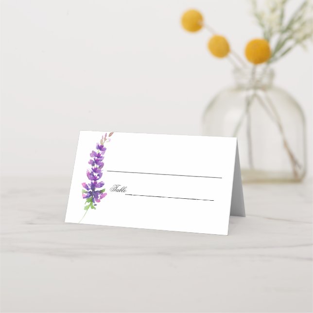 Tarjeta De Asiento Púrpura Boda acuarela Lavender Place Cards (Reverso)