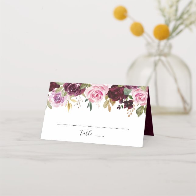 Tarjeta De Asiento Púrpura ciruela Rubor Pink Floral Botánica (Anverso)