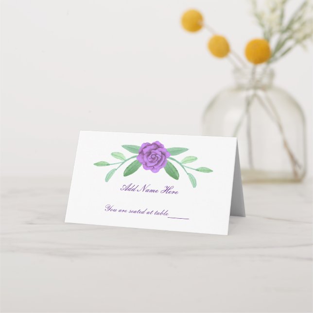 Tarjeta De Asiento Púrpura Floral Vegetación Foliage Table Place Card (Anverso)