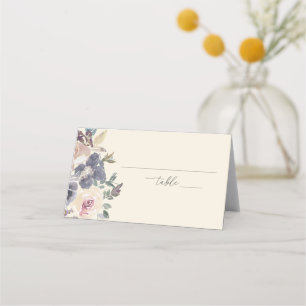 Tarjeta De Asiento Púrpura Floral Watercolor Elegante Boda Llenada