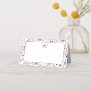 Tarjeta De Asiento Púrpura mariposa de flores silvestres en blanco - 