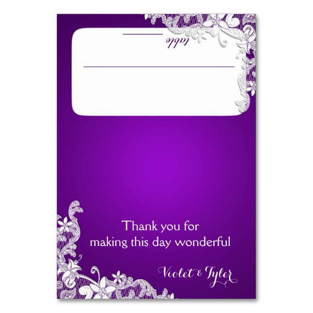 Tarjeta de asiento púrpura Vintage Country Lace (Anverso)