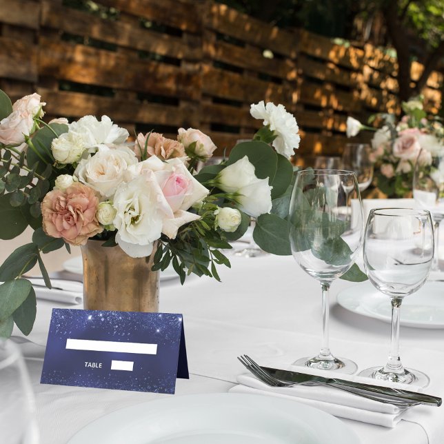 Tarjeta De Asiento Purpurina azul de la marina enciende nombres boda (Subido por el creador)