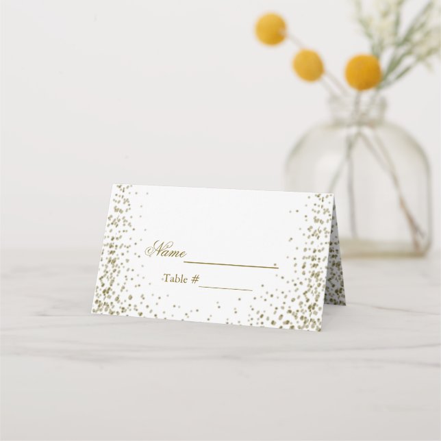 Tarjeta De Asiento Purpurina de oro Confetti (Anverso)