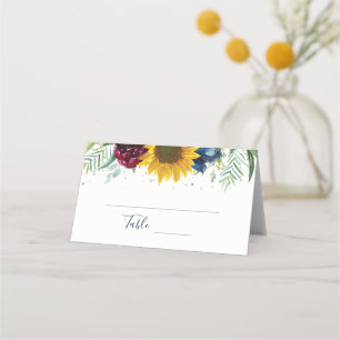 Tarjeta De Asiento Purpurina de oro floral de girasol botánico