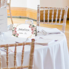 Tarjeta De Asiento Purpurina de oro Geo Boda Floral Rosa Pareja Doble