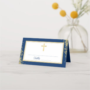 Tarjeta De Asiento Purpurina de oro Marina Azul Primera Comunión Sant