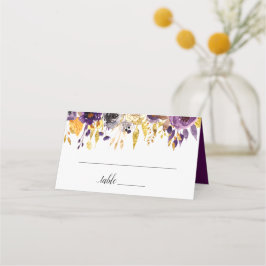 Tarjeta De Asiento Purpurina de oro Plum Boda Purple Floral