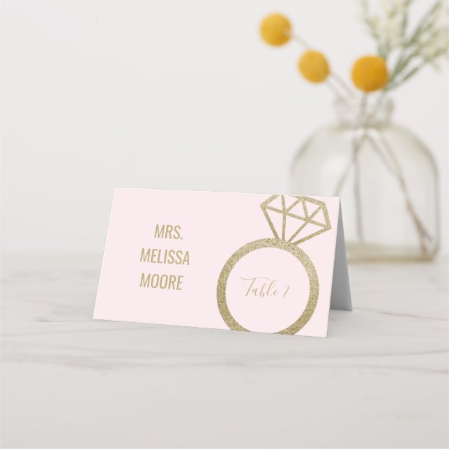 Tarjeta De Asiento Purpurina de Oro Rosa y Faux Bridal (Anverso)