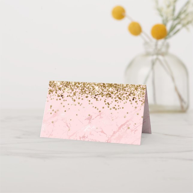 Tarjeta De Asiento Purpurina de oro Rubor Pink Marble Blank (Anverso)