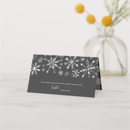 Tarjeta De Asiento Purpurina de Plata Snowflakes Boda de Invierno