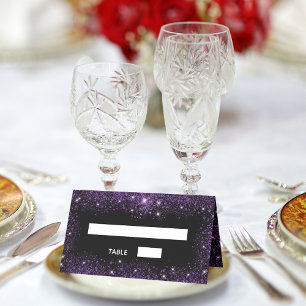 Tarjeta De Asiento Purpurina morado negro chispea boda