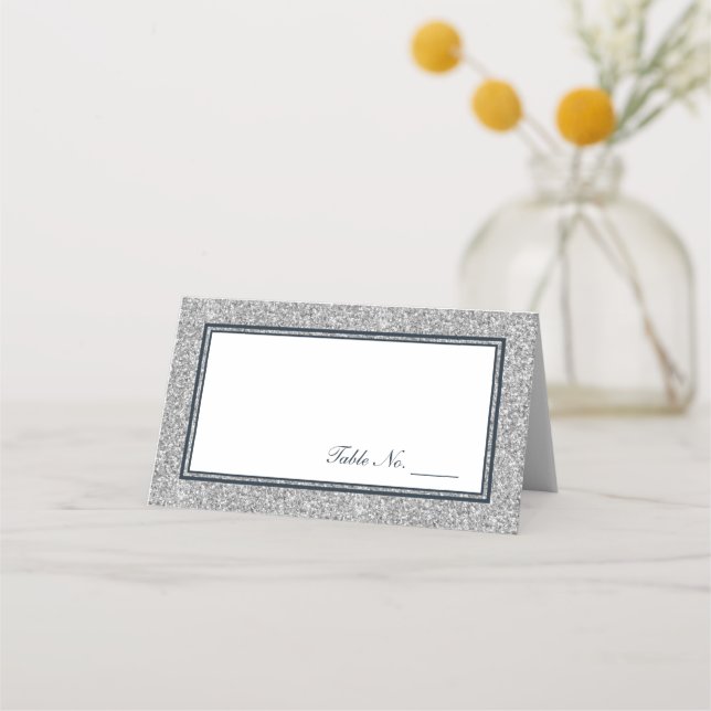 Tarjeta De Asiento Purpurina Naval y Plata Personalizado (Anverso)