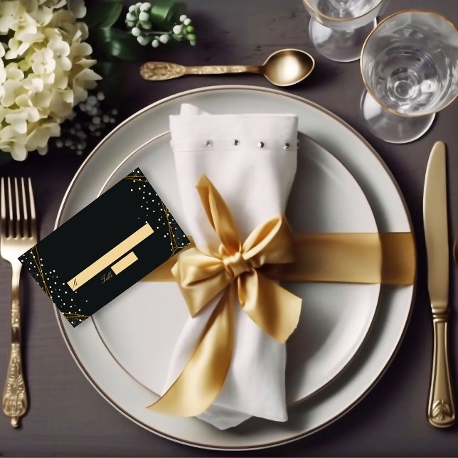 Tarjeta De Asiento Purpurina negro dorado Boda Confetti (Subido por el creador)
