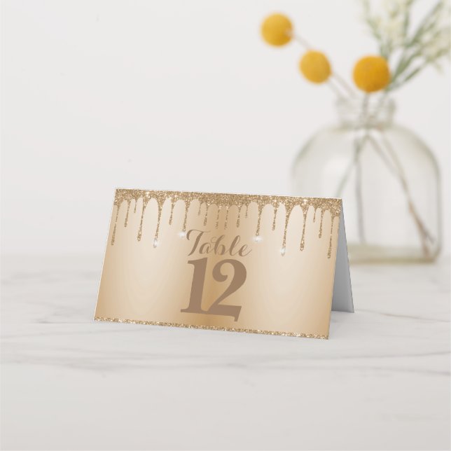 Tarjeta De Asiento Purpurina Oro Dris Champagne Boda Beige (Anverso)