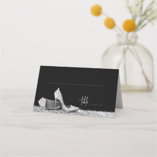 Tarjeta De Asiento Purpurina Plata Modern Glam High Heal Shoes