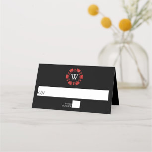 Tarjeta De Asiento Purpurina Rojo Monograma Poker Chip Casino Boda