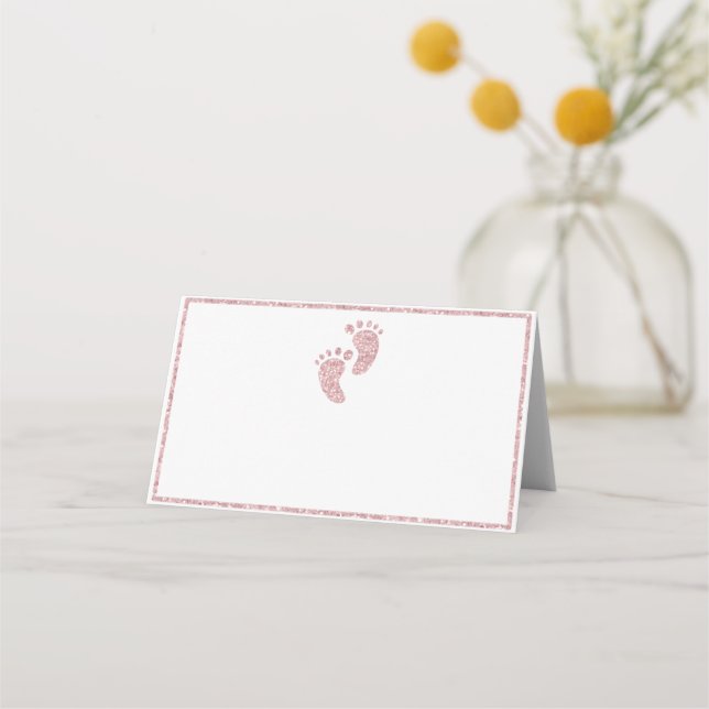 Tarjeta De Asiento Purpurina rosa Pies de bebé Baby Shower Tent Place (Anverso)