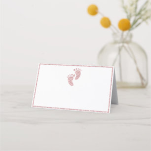 Tarjeta De Asiento Purpurina rosa Pies de bebé Baby Shower Tent Place