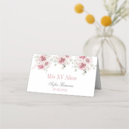 Tarjeta De Asiento Quinceañera floral rosa Rubor
