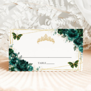 Tarjeta De Asiento Quinceañera floral verde esmeralda cumpleaños 16