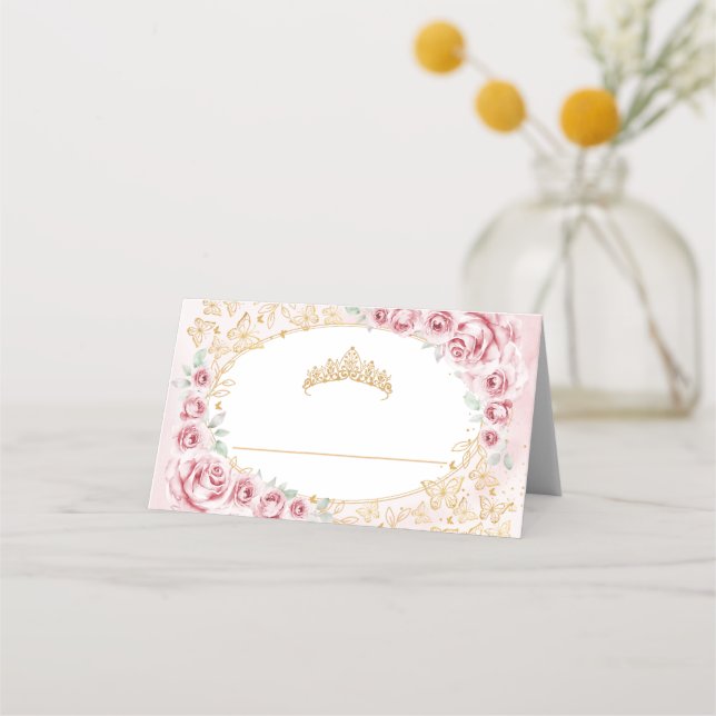 Tarjeta De Asiento Quinceañera Rosa Dorado (Anverso)
