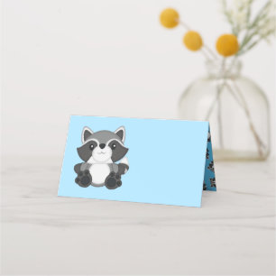 Tarjeta De Asiento Raccoon Baby Shower Blue