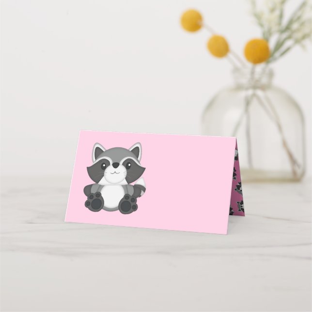 Tarjeta De Asiento Raccoon Baby Shower Pink (Anverso)