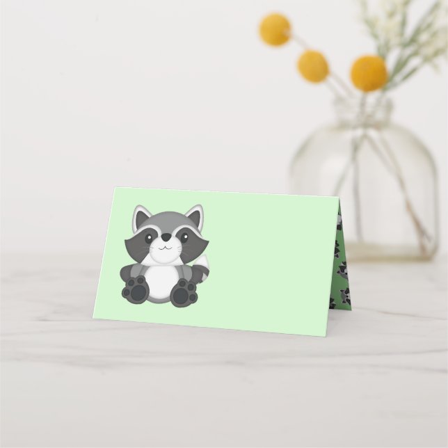 Tarjeta De Asiento Raccoon Baby Shower Woodland (Anverso)