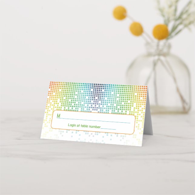 Tarjeta De Asiento Rainbow Pixel Video Game Gamer Bar Mitzvah Direcci (Anverso)