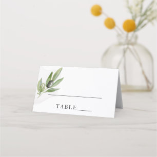Tarjeta De Asiento Rama de olivo botánica elegante caligrafía boda