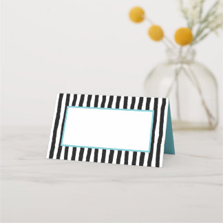 Tarjeta De Asiento Rayas blancas y negras con Aqua