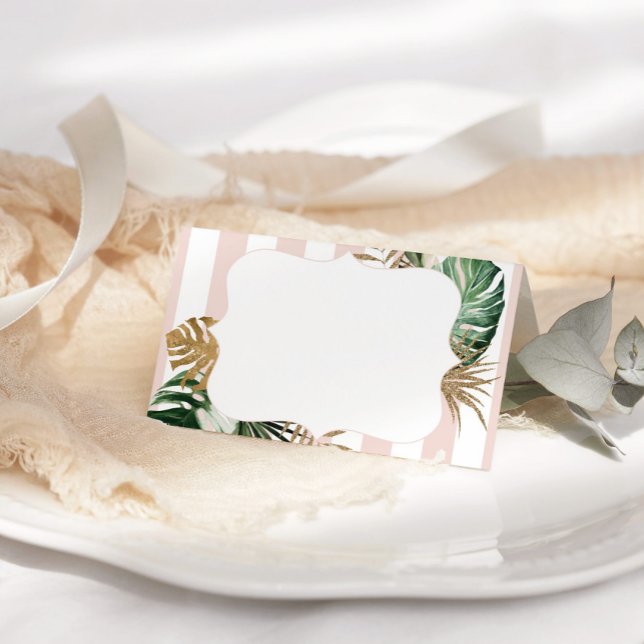 Tarjeta De Asiento Rayas rosas moda tropical de plm playa boda (Subido por el creador)