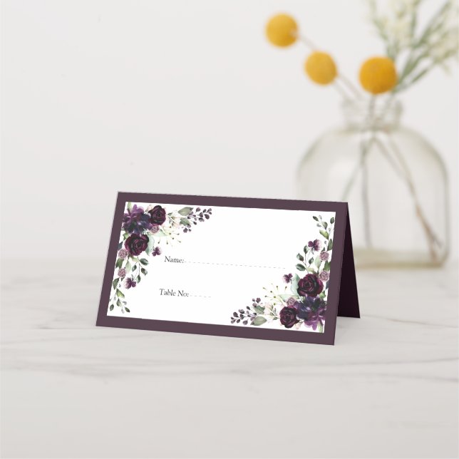 Tarjeta De Asiento Recepción acuarela floral de plumas malvas (Anverso)