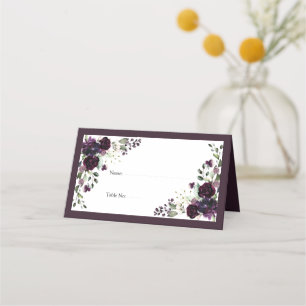 Tarjeta De Asiento Recepción acuarela floral de plumas malvas