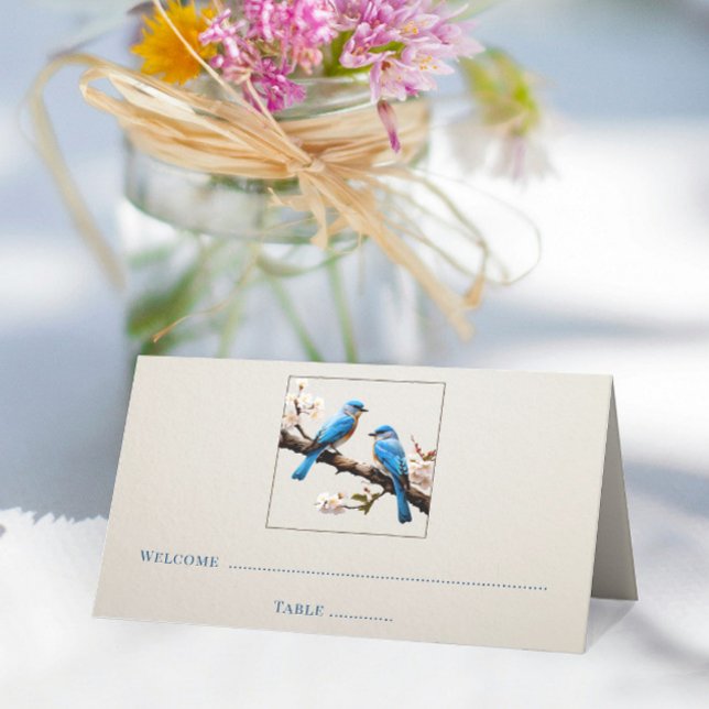 Tarjeta De Asiento Recepción de Bluebirds (Spring Bluebirds Wedding Reception Place Card)
