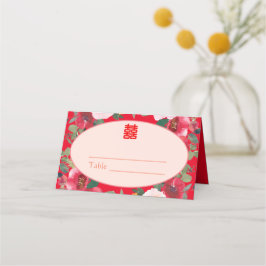 Tarjeta De Asiento Recepción de boda china con flores rojas