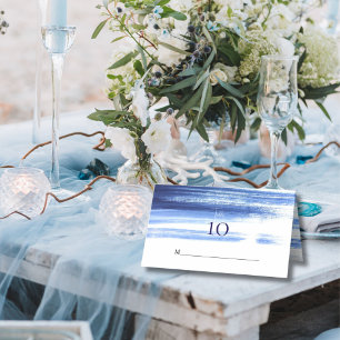 Tarjeta De Asiento Recepción de Boda con Acuarela Blanca y Azul Marin