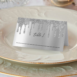 Tarjeta De Asiento Recepción de boda con gota de Purpurina plateado