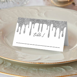 Tarjeta De Asiento Recepción de Boda con Purpurina blanco y plateado