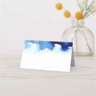Tarjeta De Asiento RECEPCIÓN DE BODA elegante acuarela salpicadura az