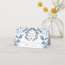 Tarjeta De Asiento Recepción de boda floral azul y blanca