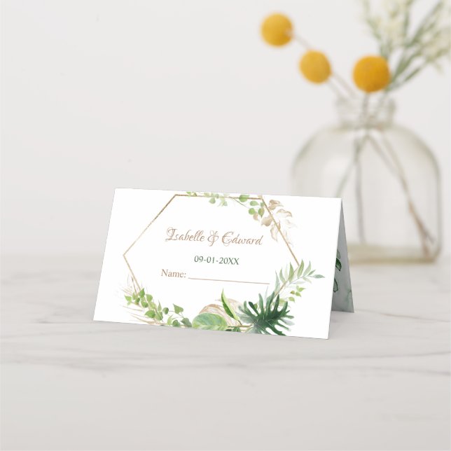 Tarjeta De Asiento Recepción de Boda Hojas de Monstera Verde Tropical (Anverso)