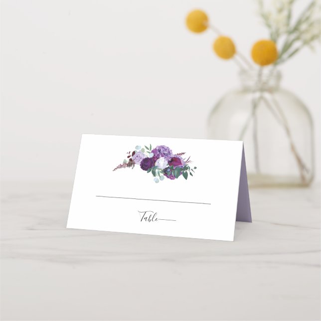 Tarjeta De Asiento Recepción de Boda Morada Floral (Anverso)