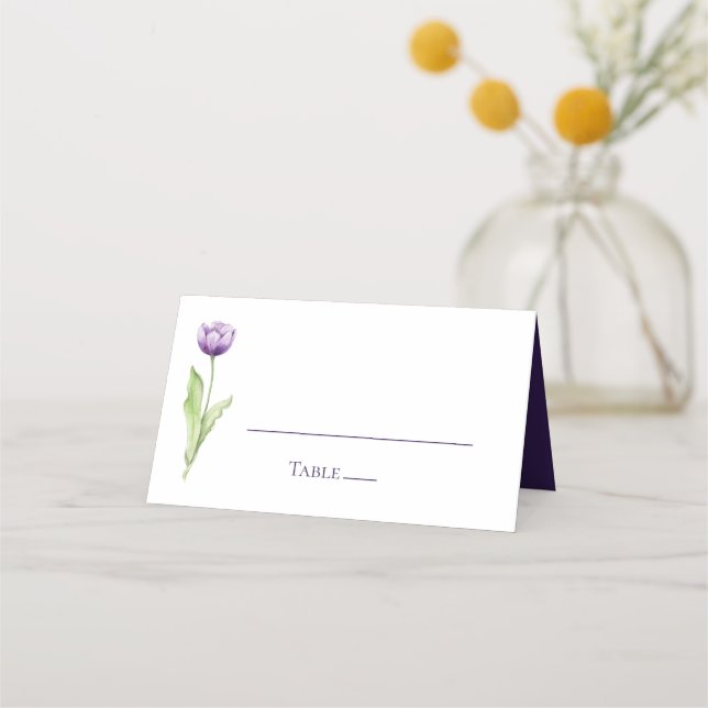 Tarjeta De Asiento Recepción de bodas de tulipanes púrpura minimalist (Anverso)