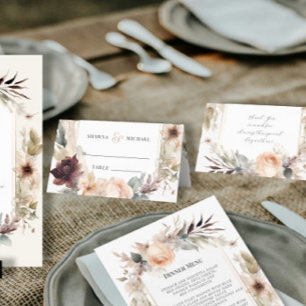 Tarjeta De Asiento Recepción de bodas florales BOHO silenciada en ver