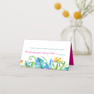Tarjeta De Asiento Recepción de Chevron floral Verde azulada rosa tro
